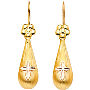 14K Gold Hollow Flower Teardrop Hanging Earrings