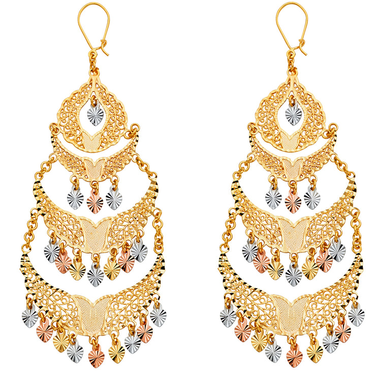 14K Gold Diamond Cut Chandelier Hanging Earrings