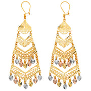 14K Gold Diamond Cut Chandelier Hanging Earrings