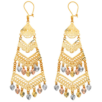 14K Gold Diamond Cut Chandelier Hanging Earrings