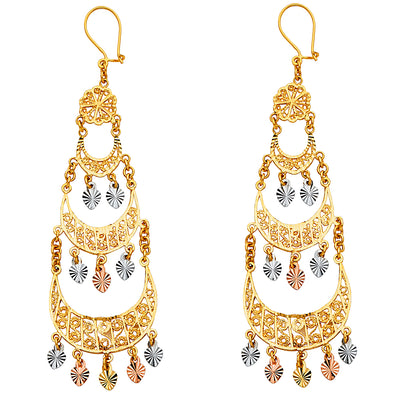 14K Gold Diamond Cut Chandelier Hanging Earrings