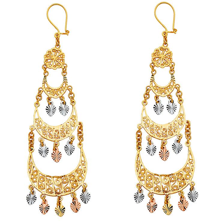 14K Gold Diamond Cut Chandelier Hanging Earrings