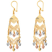 14K Gold Diamond Cut Chandelier Hanging Earrings