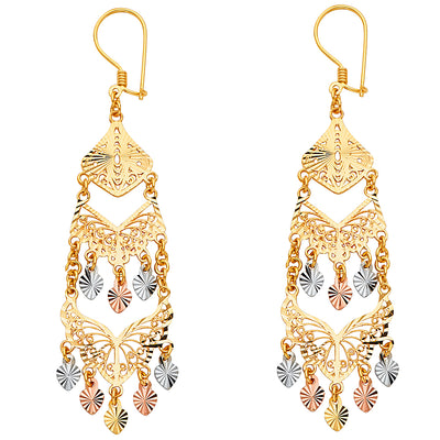 14K Gold Diamond Cut Chandelier Hanging Earrings