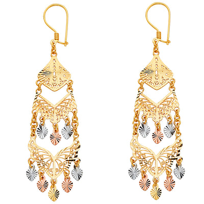 14K Gold Diamond Cut Chandelier Hanging Earrings