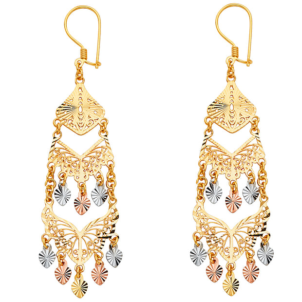 14K Gold Diamond Cut Chandelier Hanging Earrings