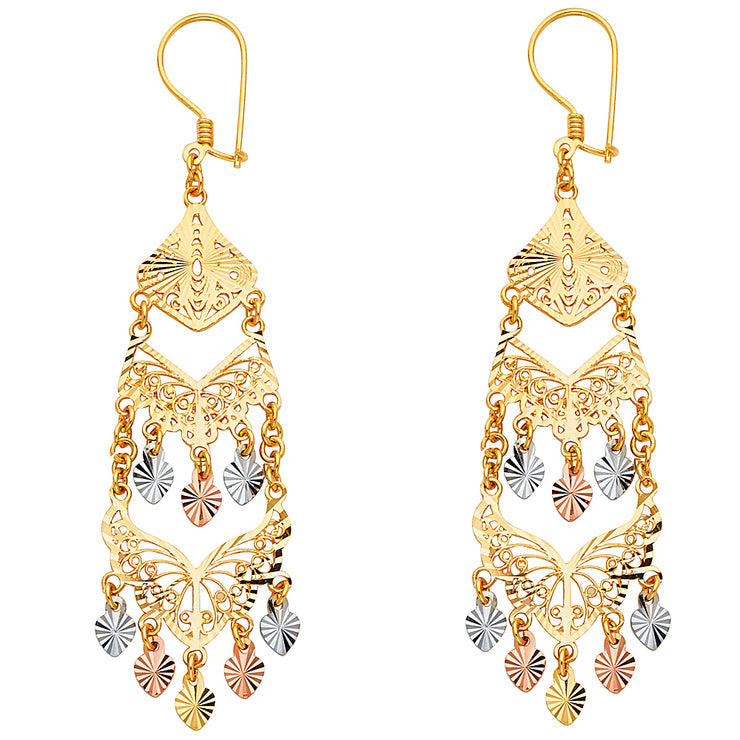 14K Gold Diamond Cut Chandelier Hanging Earrings