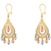 14K Gold Diamond Cut Chandelier Hanging Earrings