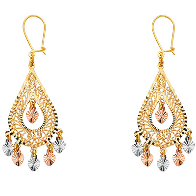 14K Gold Diamond Cut Chandelier Hanging Earrings