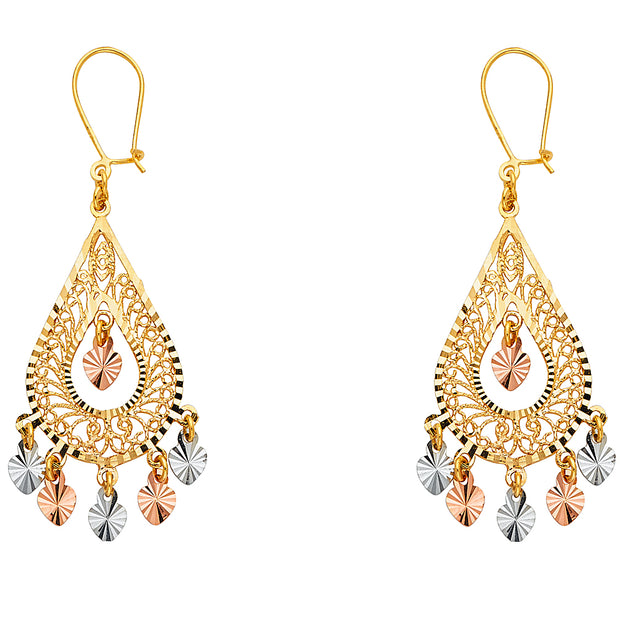 14K Gold Diamond Cut Chandelier Hanging Earrings