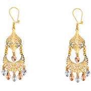 14K Gold Diamond Cut Chandelier Hanging Earrings