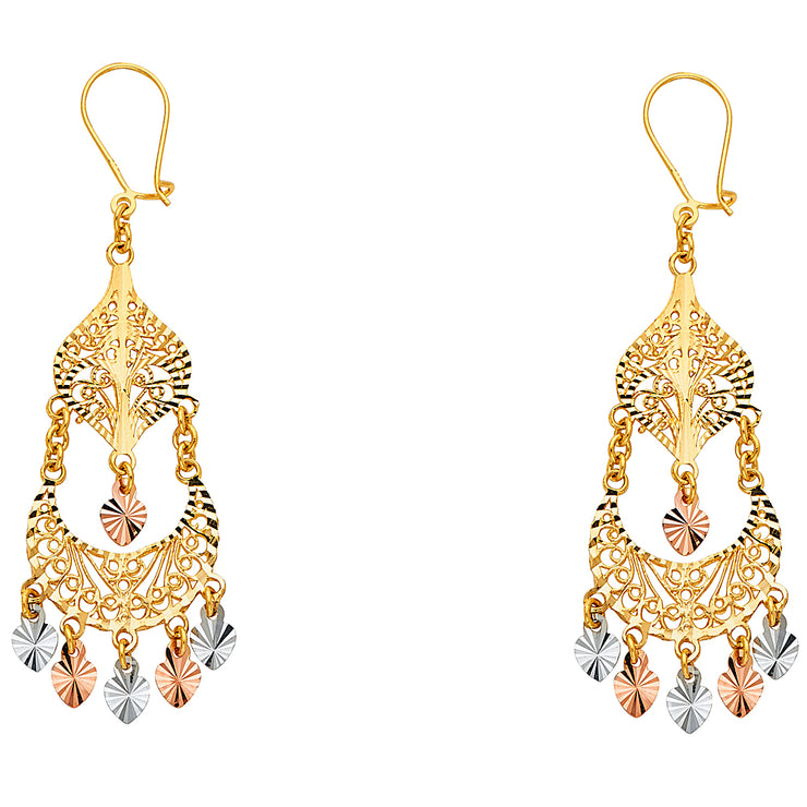 14K Gold Diamond Cut Chandelier Hanging Earrings