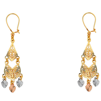 14K Gold Diamond Cut Chandelier Hanging Earrings