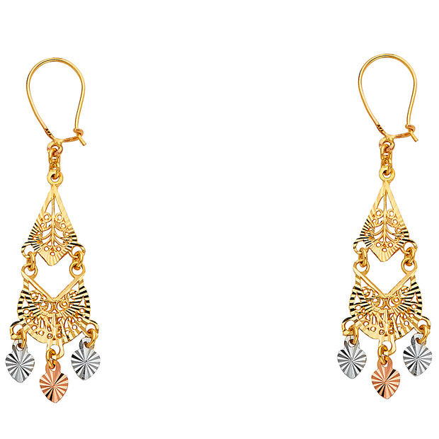 14K Gold Diamond Cut Chandelier Hanging Earrings