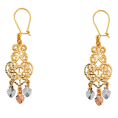 14K Gold Diamond Cut Chandelier Hanging Earrings