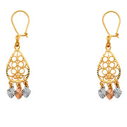 14K Gold Diamond Cut Chandelier Hanging Earrings