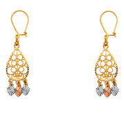 14K Gold Diamond Cut Chandelier Hanging Earrings