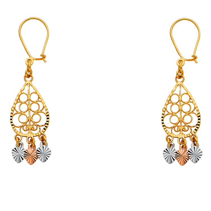 14K Gold Diamond Cut Chandelier Hanging Earrings