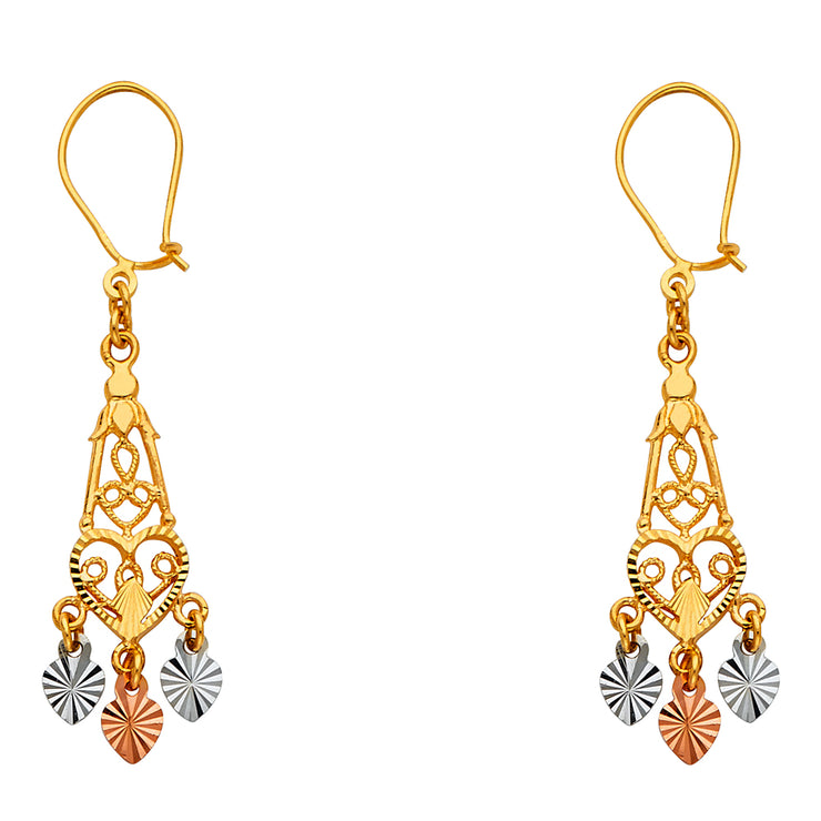 14K Gold Diamond Cut Chandelier Hanging Earrings