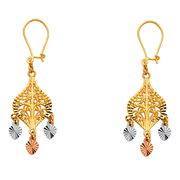 14K Gold Diamond Cut Chandelier Hanging Earrings