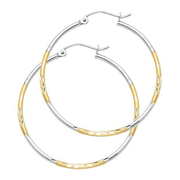 14K Gold Diamond Cut Hoops