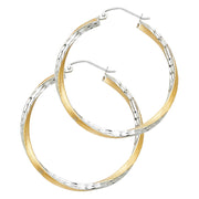 14K Gold 2.6mm Diamond Cut Satin Hoops