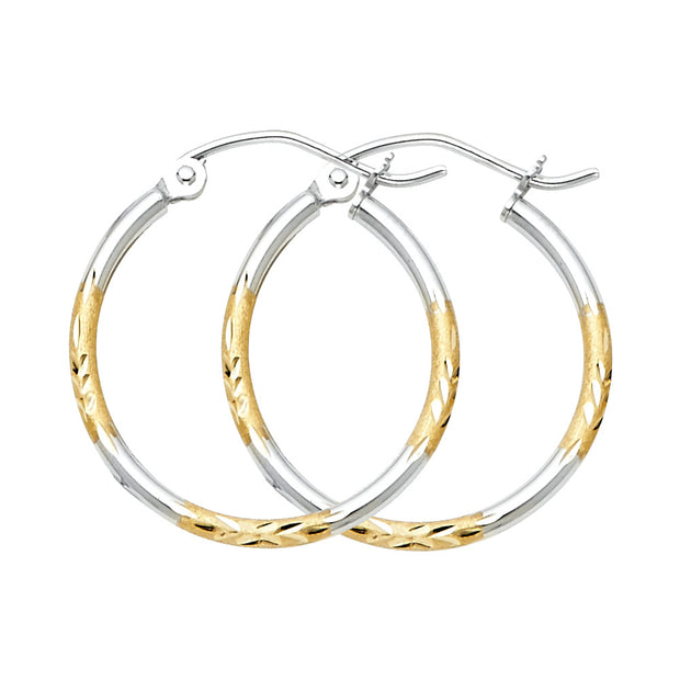 14K Gold Diamond Cut Hoops