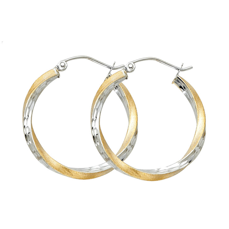 14K Gold 2.6mm Diamond Cut Satin Hoops