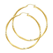 14K Gold 2.6mm Diamond Cut Satin Hoops