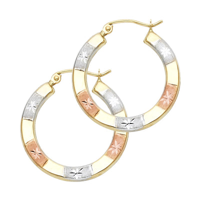 14K Gold Diamond Cut Hoops