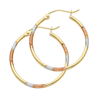 14K Gold Diamond Cut Hoops