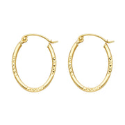 14K Gold Diamond Cut Oval Hoops