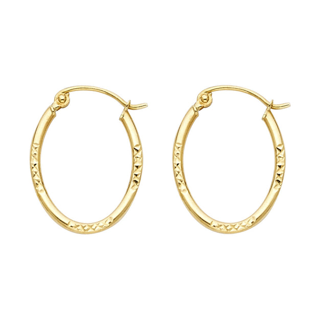 14K Gold Diamond Cut Oval Hoops