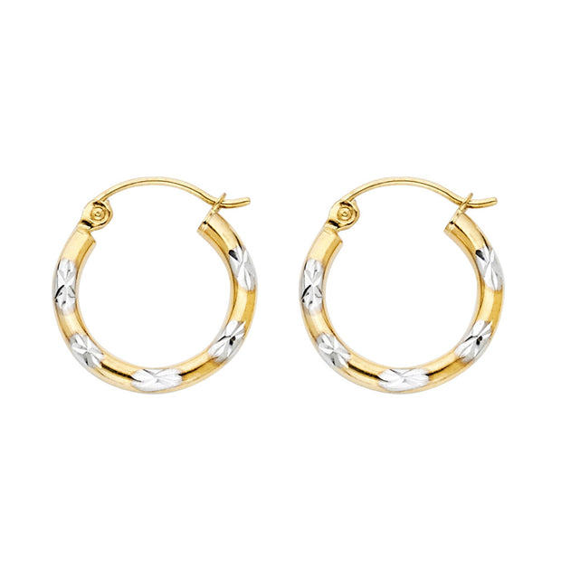 14K Gold Diamond Cut Hoops