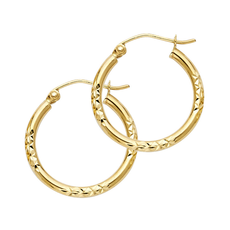 14K Gold Diamond Cut Hoops