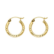 14K Gold Diamond Cut Hoops