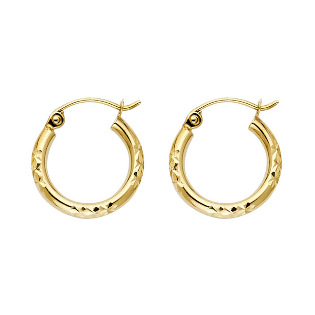 14K Gold Diamond Cut Hoops