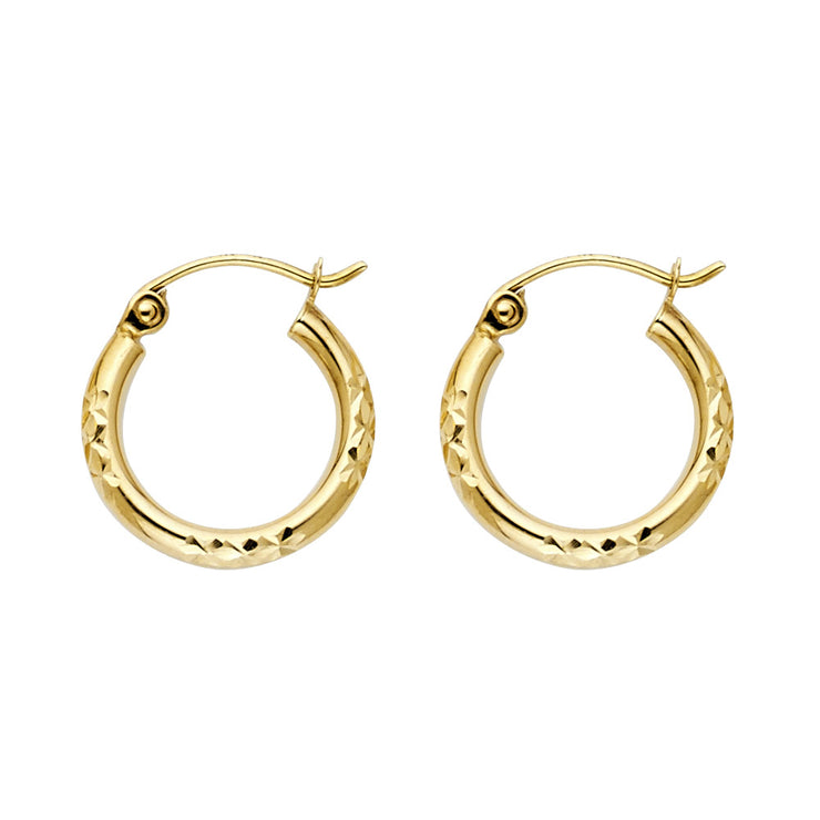 14K Gold Diamond Cut Hoops