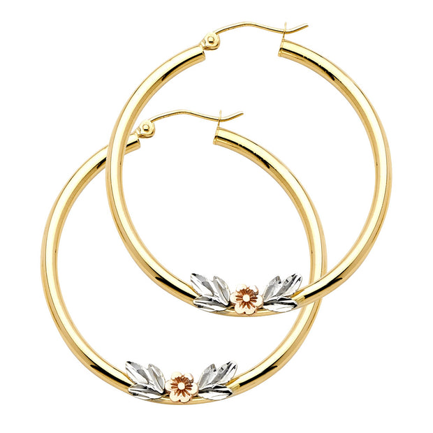 14K Gold Flower Hoops