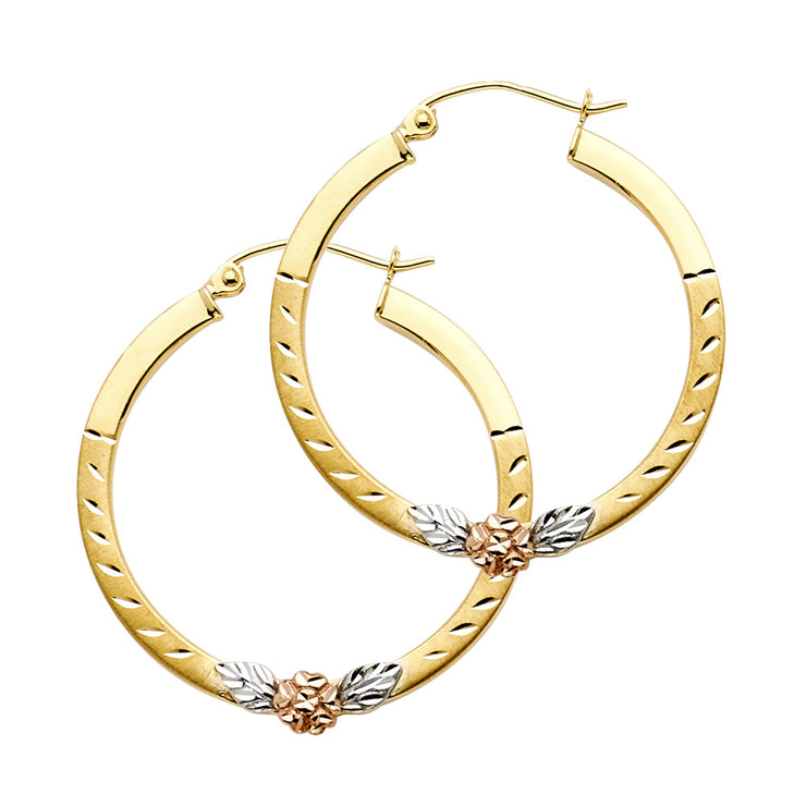 14K Gold Flower Square Hoops