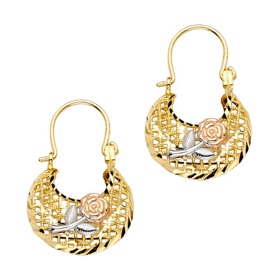 14K Gold Flower Basket Earrings