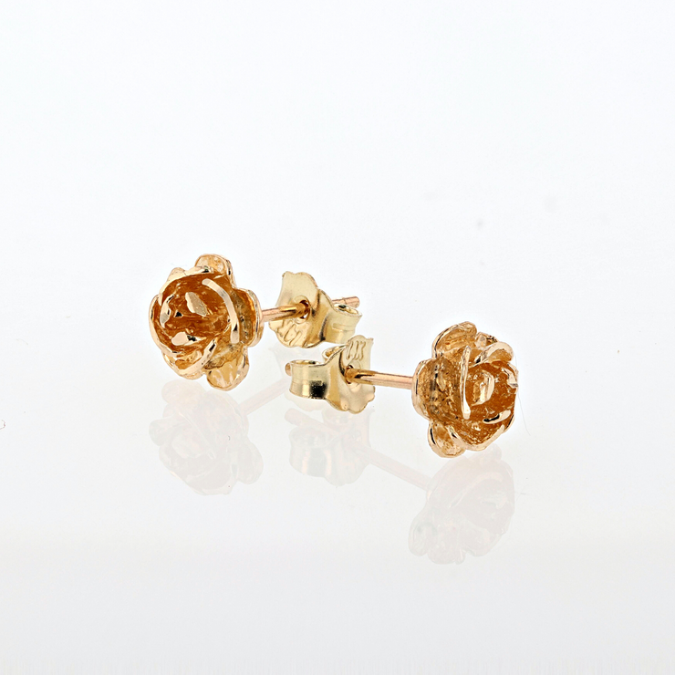 14K Yellow Gold Rose Flower Studs Earrings