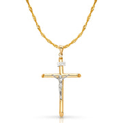 14K Gold Crucifix Cross Pendant with 1.8mm Singapore Chain