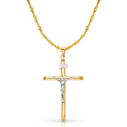 14K Gold Crucifix Cross Pendant with 1.8mm Singapore Chain