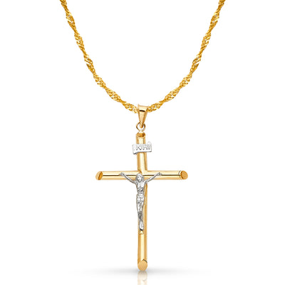 14K Gold Crucifix Cross Pendant with 1.8mm Singapore Chain