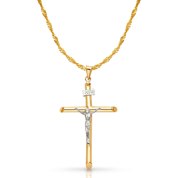 14K Gold Crucifix Cross Pendant with 1.8mm Singapore Chain