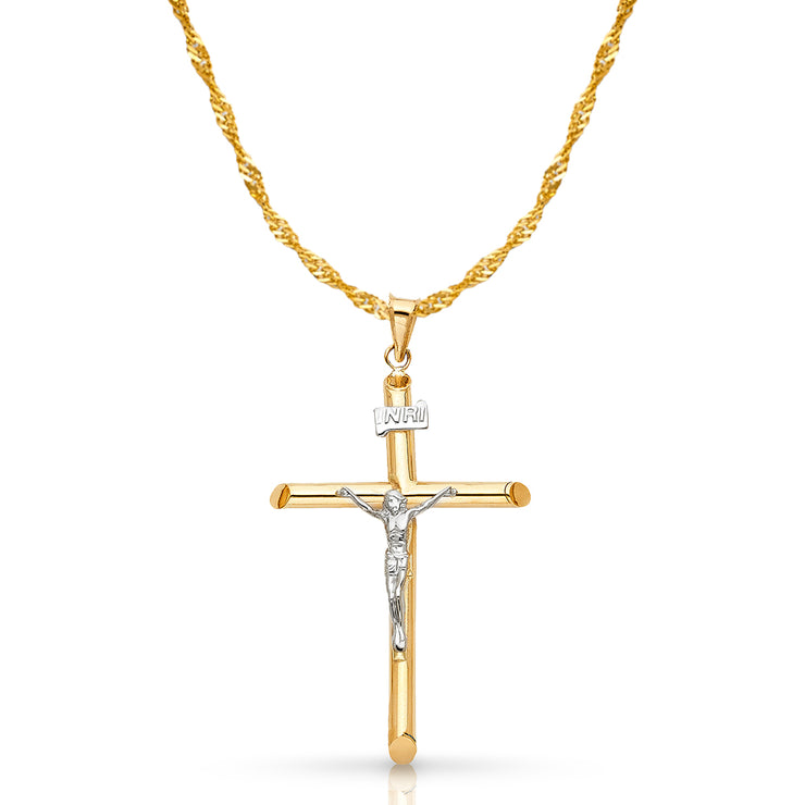 14K Gold Crucifix Cross Pendant with 1.8mm Singapore Chain