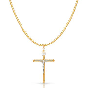 14K Gold Crucifix Cross Religious Charm Pendant with 1.2mm Box Chain Necklace