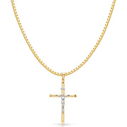 14K Gold Crucifix Cross Religious Charm Pendant with 1.2mm Box Chain Necklace