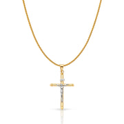 14K Gold Crucifix Cross Charm Pendant with 1.1mm Wheat Chain Necklace